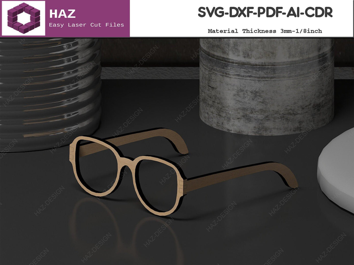 Wooden Glasses Laser Cut Files / Sunglasses Vector Cutting Plans / Glowforge Eyeglasses SVG DXF CDR Ai 073