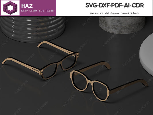 Wooden Glasses Laser Cut Files / Sunglasses Vector Cutting Plans / Glowforge Eyeglasses SVG DXF CDR Ai 073