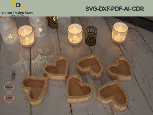 Wooden Heart shaped Gift Box / Heart Box Without Lid / Jewelry Storage Template ADS202