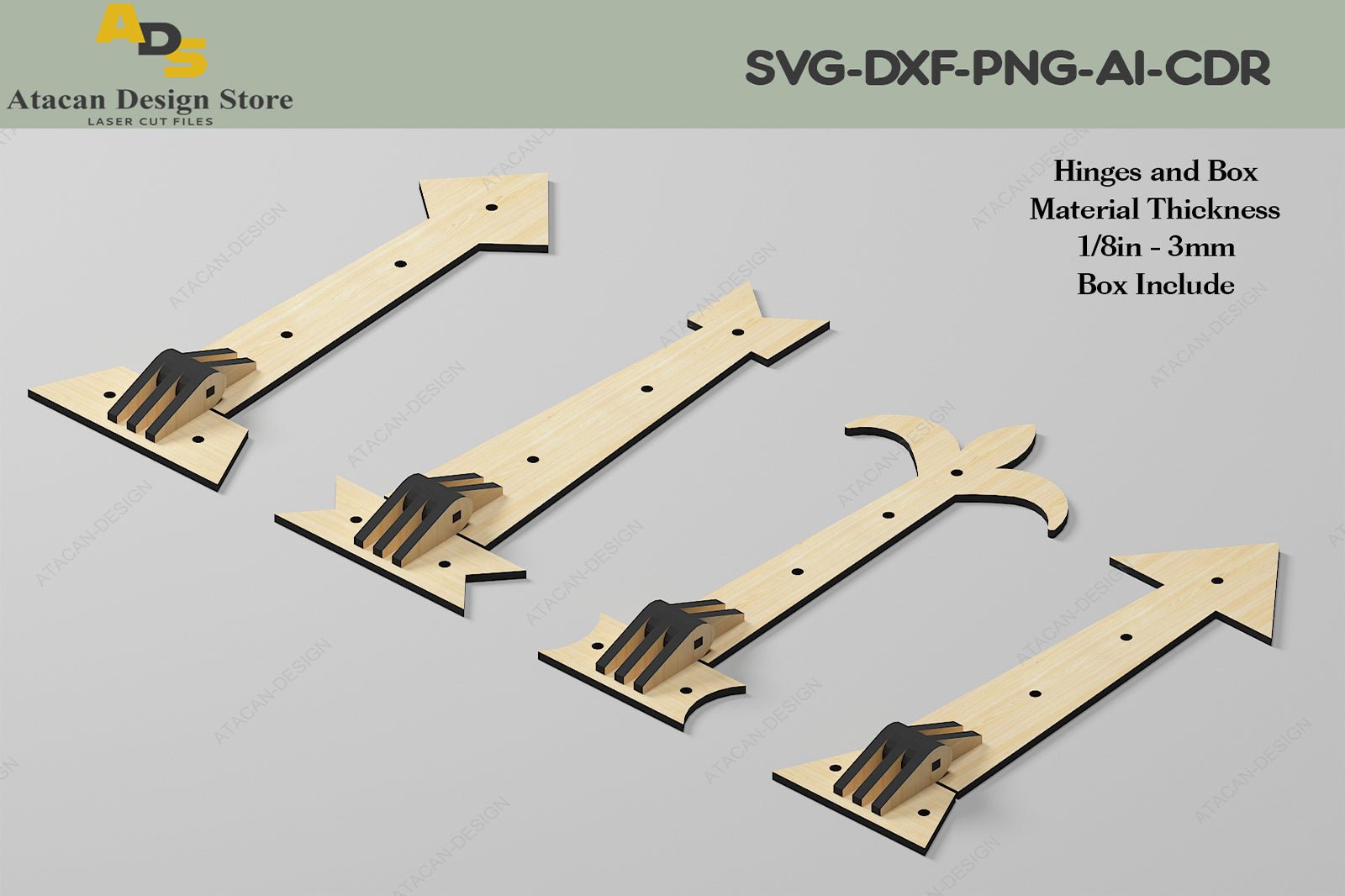 Wooden hinge Laser cut files / Laser Box Cutting Templates / Hinges for Box SVG DXF Ai CDR 308