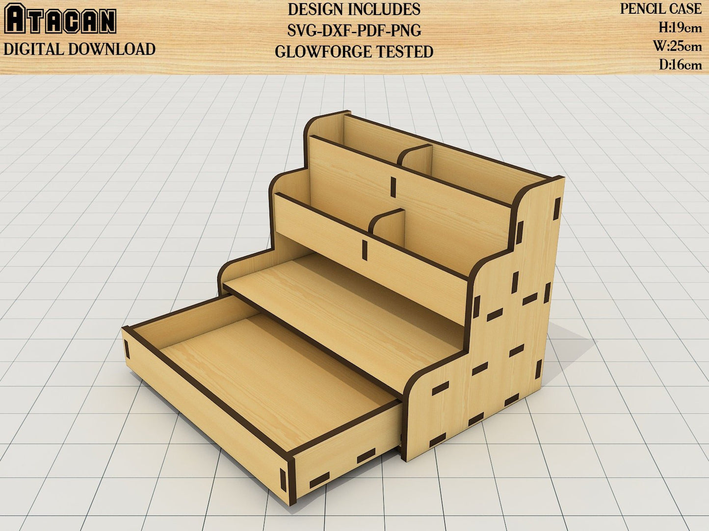 Wooden Home Office Desk Organizer SVG file, Desktop Pen Pencil Holder Laser cut Template, Container Storage Box 243