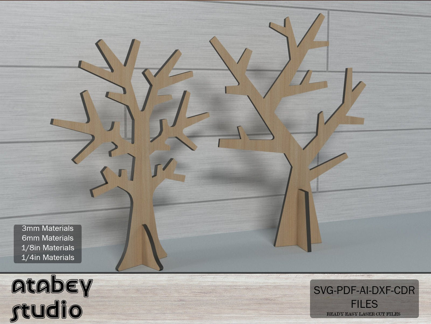 Wooden Jewellery Tree Earring Holder / Standing Trees / Tree Stand Organiser Glowforge SVG DXF Ai CDR Pdf 278