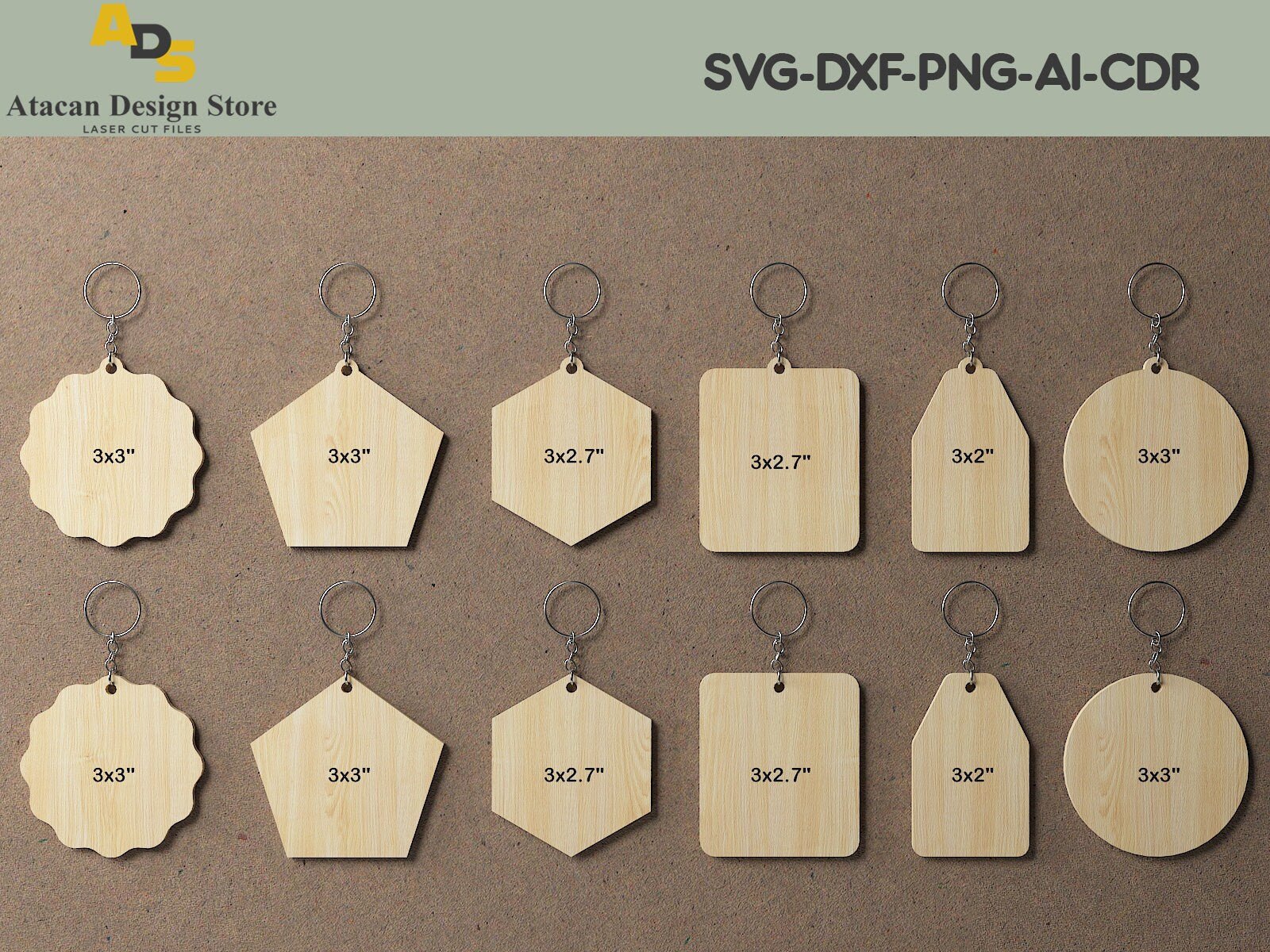 Wooden Keychain Designs / Customise Wood Keyrings / Key Chain Cut files Svg Dxf Cdr 258