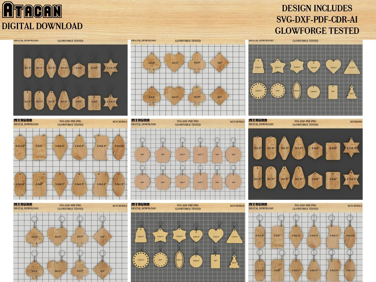 Dfx File Keychains Wooden Keychain Laser cut files / Keychains Bundle for glowforge / Key ...