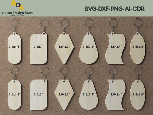 Wooden Keychain Set / Personalised Wood Keyrings / Key Chain Cut files Svg Dxf Cdr 257