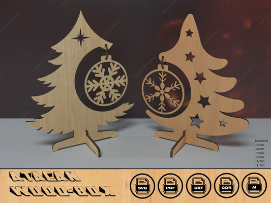Wooden MDF Christmas Tree Decoration / Christmas Trees with Snowflake / Mini Tree Table Decor Plywood Laser Cut files SVG DXF Pdf Ai Cdr 394