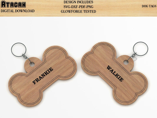 wooden named dog tags cut plan svg file customised pet ID laser dog tag glowforge fit file download 065