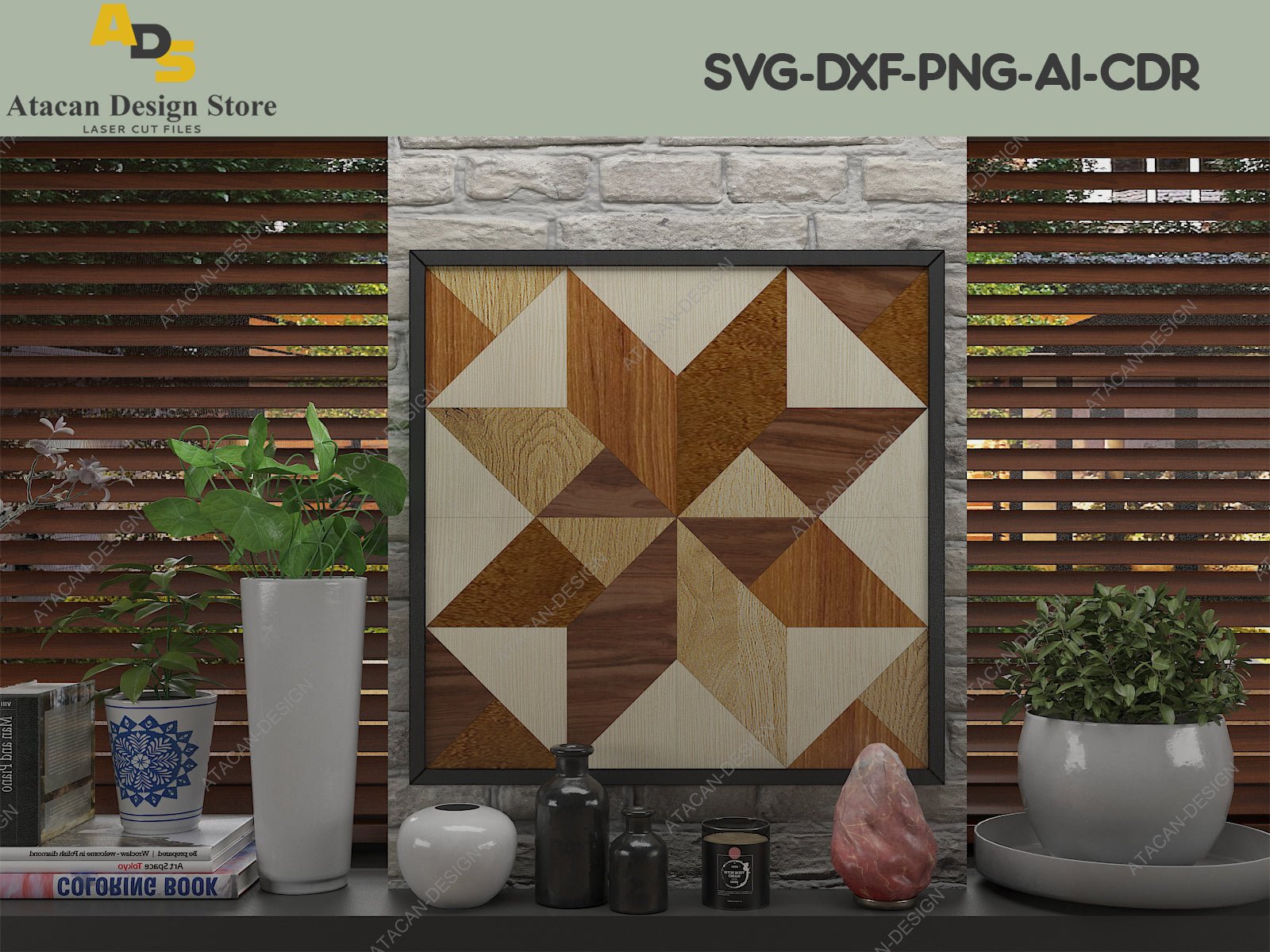 Wooden Quilts Design / Barn Quilt Wall Frame / Farmhouse Decor SVG DXF CDR Ai 304