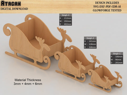 Wooden Sleigh SVG / Christmas Sled / Santa Claus Sleighs Laser Cut files / Laser ready plans 473