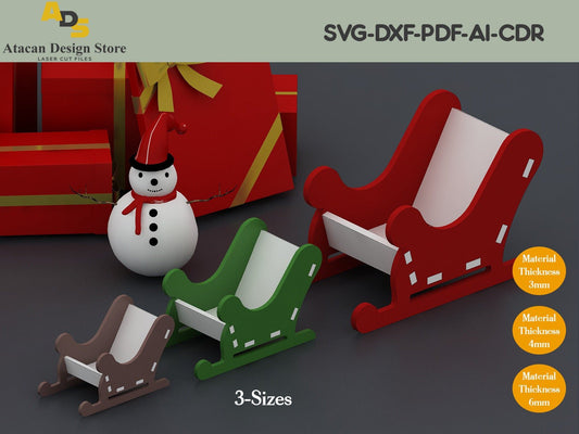 Wooden Sleigh SVG / Deer With Sleigh SVG / Laser Cut File / Digital Download / Glowforge / DXF file / Christmas decoration ADS150