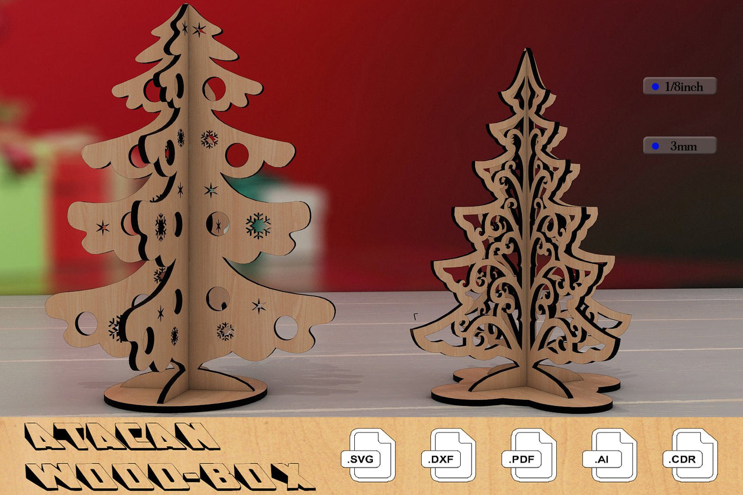 Wooden Standing Christmas Tree Decoration / Xmas Decor / Tree SVG Laser Cut Files 282