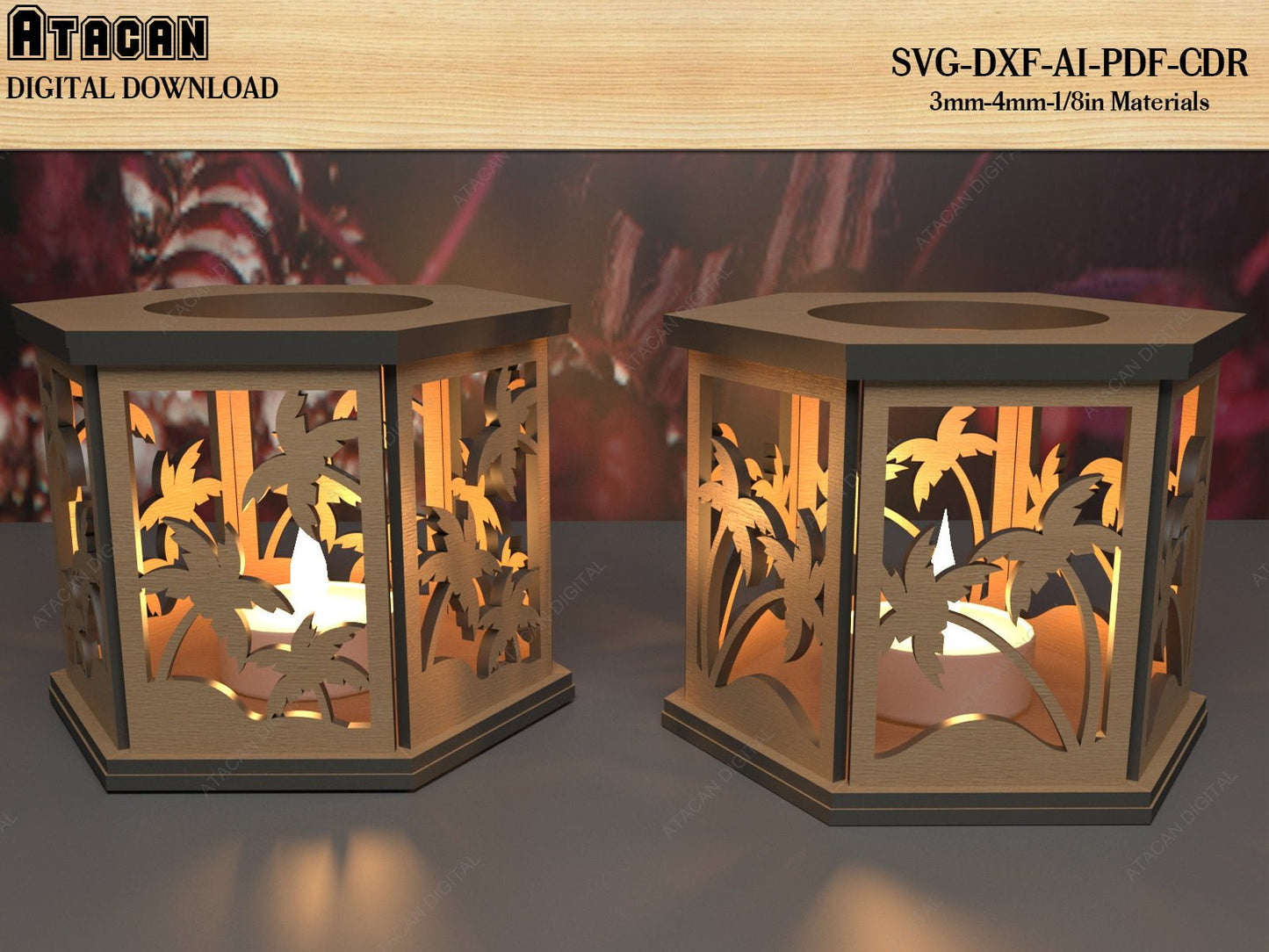 Wooden Tea Light Holder Svg / Night Light Gift / Tree Candle Holder / Wood Lantern Laser cut files / SVG DXF Ai CDR 519