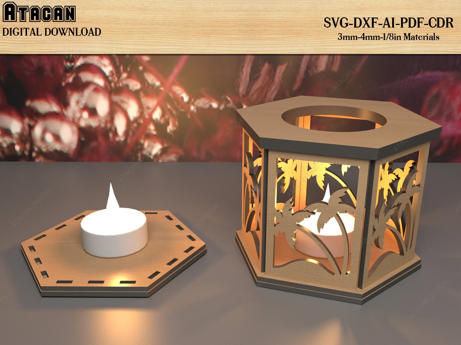 Wooden Tea Light Holder Svg / Night Light Gift / Tree Candle Holder / Wood Lantern Laser cut files / SVG DXF Ai CDR 519