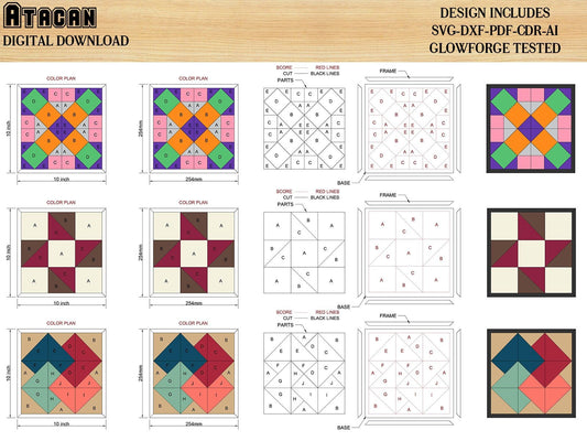 Wooden Wall Art /Barn Quilt sign / Mosaic Wood quilt / Glowforge Quilt pattern Files