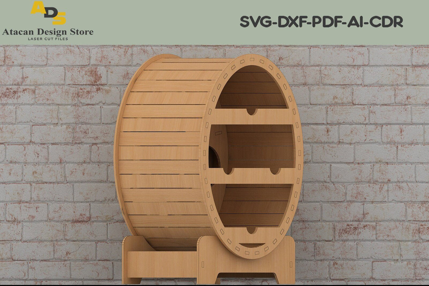 Wooden wine rack / Bottle display stand / Wine holder laser cut files / Barrel wine rack cutting templates ADS131